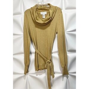 Victor Costa Womens Sz M Metallic Gold Cowl Neck Belted Sweater New Year's Eve